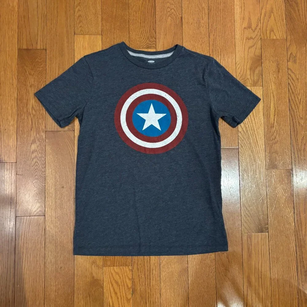 Old Navy Youth Marvel Captain America Shield Graphic T-Shirt Blue Gray Size XL
